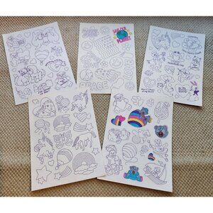 5 Vintage Lisa Frank Sticker Color Your Own Bear Kitten Unicorn Puppy Seal Peace